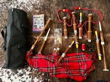 Handmade Rosewood Highland Bagpipes Red Royal Stewart Tartan Cover Full Size Set