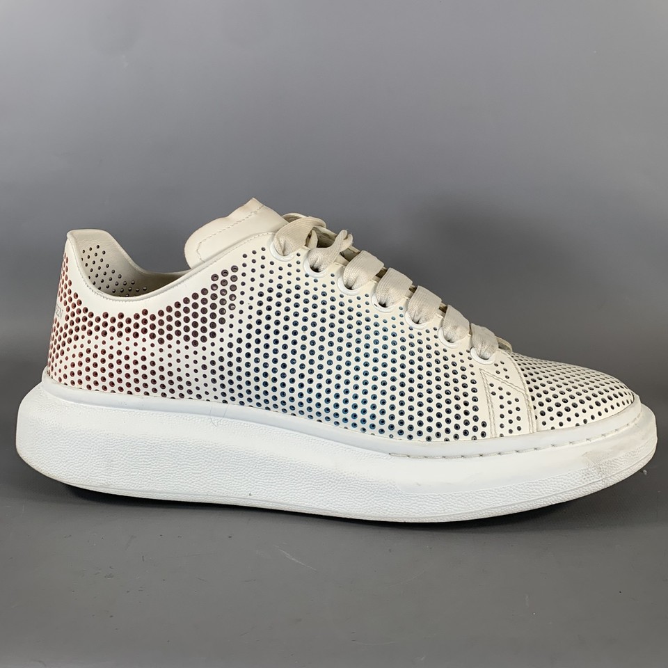 ALEXANDER MCQUEEN Size 9 White Multi Color Perforated Leather Lace Up ...