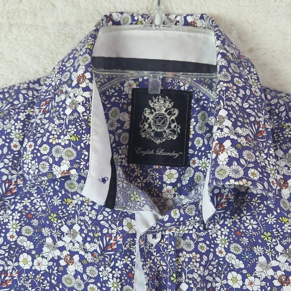 Camisa abotonada English Laundry para mujer púrpura cachemira caprichosa floral 100 % algodón Foto 3 de 4