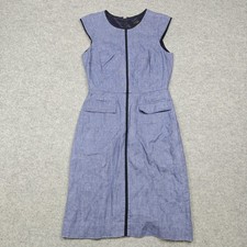 J.Crew Dress Womens 2 Blue Linen Sheath Cap Sleeve Knee Length Work Office