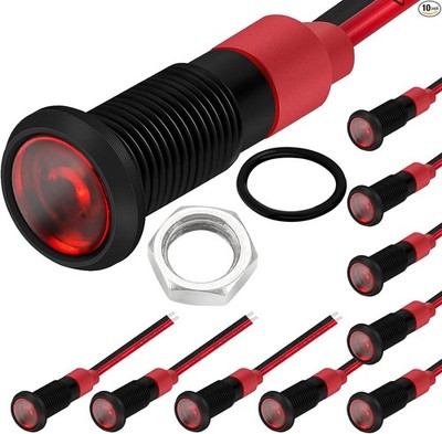 1/4'' 12 Volt LED Indicator Light 6mm 12V Red Pilot Lamp IP67 Waterpr Size: 6mm