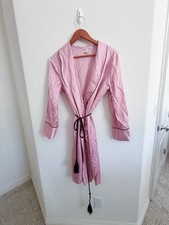 VICTORIA'S SECRET ROBE PINK STRIPE SATIN DRESSING GOWN WOMENS M VS Black Rope
