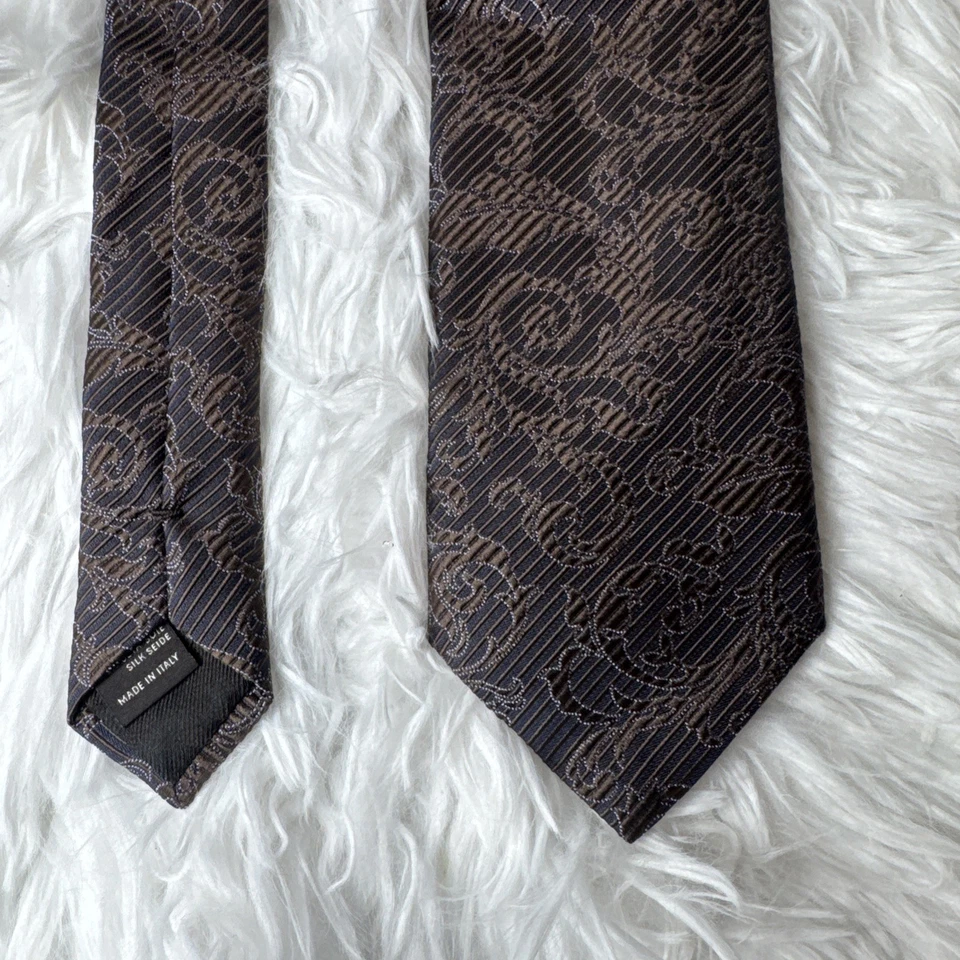 Corbata CANALI Current 100% Seda Marrón Chocolate Paisley Bordada Hecha en Italia Rara Foto 3 de 4