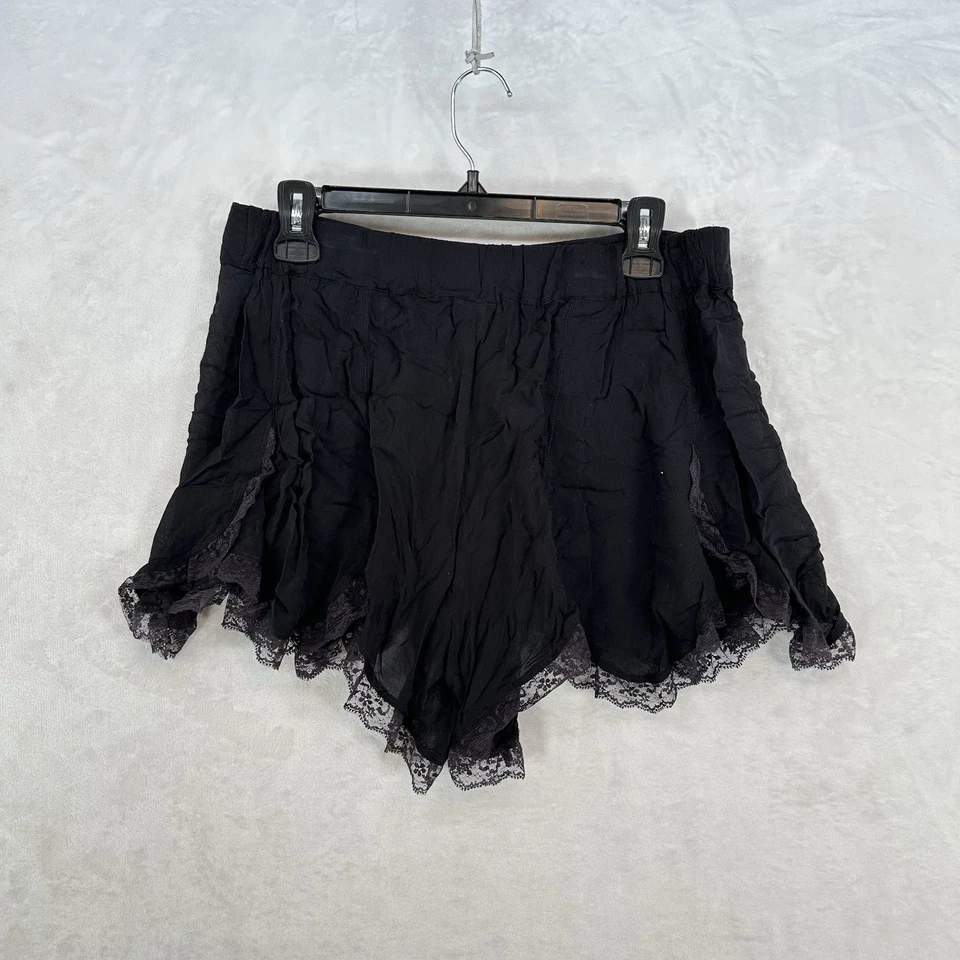 Pantalones Cortos Free People Mujer L Negro Ciao Bella Borde Íntimo Encaje Mujer Plisado Foto 3 de 4
