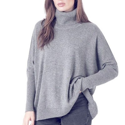 Repeat Cashmere Wool Blend Oversized Turtleneck Sweater Gray Size S