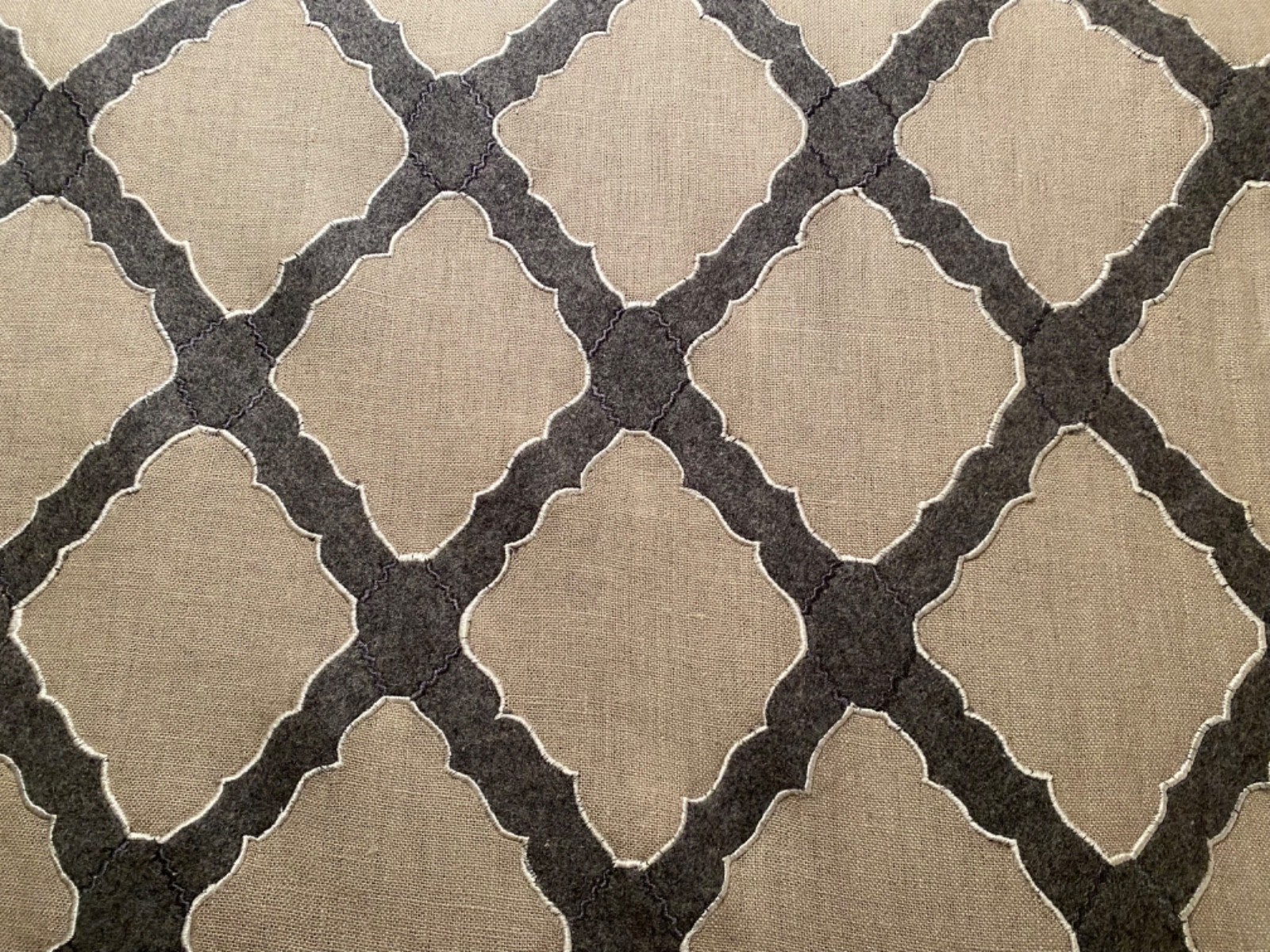 FRET Holland & Sherry Lhasa Trellis Charcoal Wool Linen Embroidery Fabric BTY