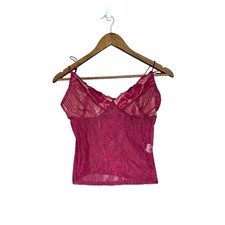 Lace Cami Vintage Sheer Crop Coquette Top Fairy Whimsy babydoll berry pink y2k