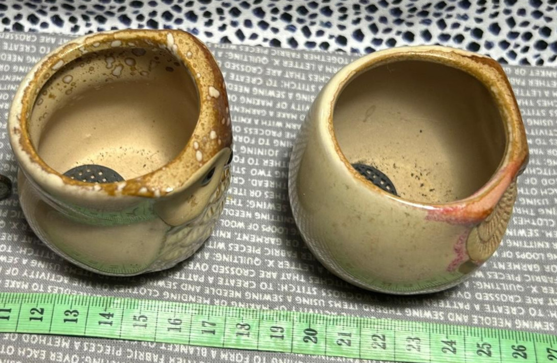 Vintage Ceramic Owl Planter Holder Pair Succulent Pot Indoor Garden Bird image 5