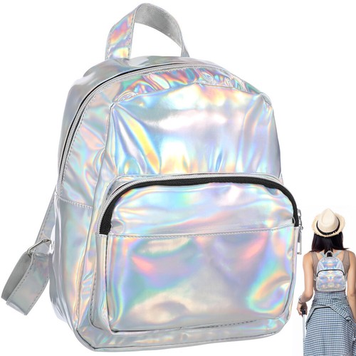Chic Holographic Backpack Hologram School Shoulder Bag Satchel for Girls (Grey)