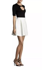 Halston Heritage Two For One Colorblock Flared Dress Eggshell/Black Size 6 $445