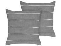Dekokissen 2Er Set Leinen Grau / Weiß Gestreift 50 X 50 Cm Quadratisch Milas