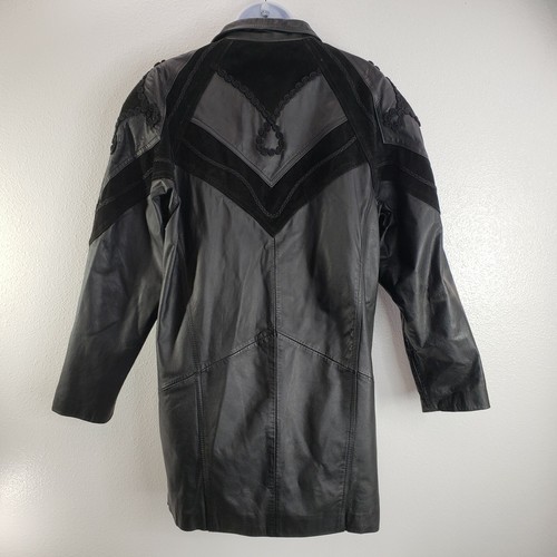 Womens Vintage Winlit Leather Jacket Black Genuine short Trench Coat Medium - Picture 7 of 12