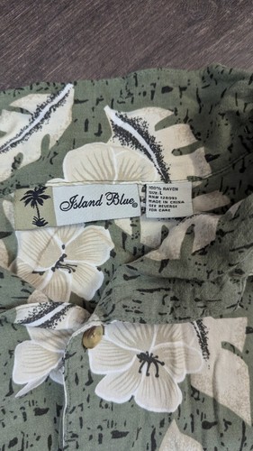 Island Bl Hawaiian Men's Shirt Size Large Green/White Palm Trees Button Up (374) - 第 3/3 張圖片