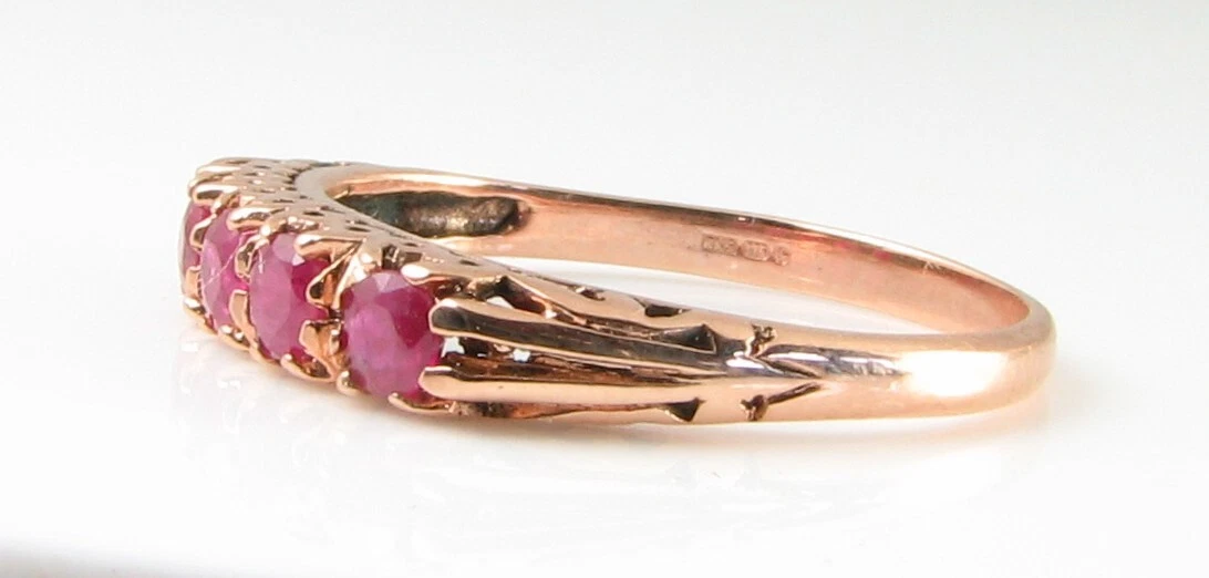 Anillo Eternity 9ct Oro Rosa Ruby Natural Redondo 5 Gemas Ajustable