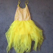 NWOT Costume Gallery Adult Medium Yellow Dance Skate Dress Shorts Under Sequins