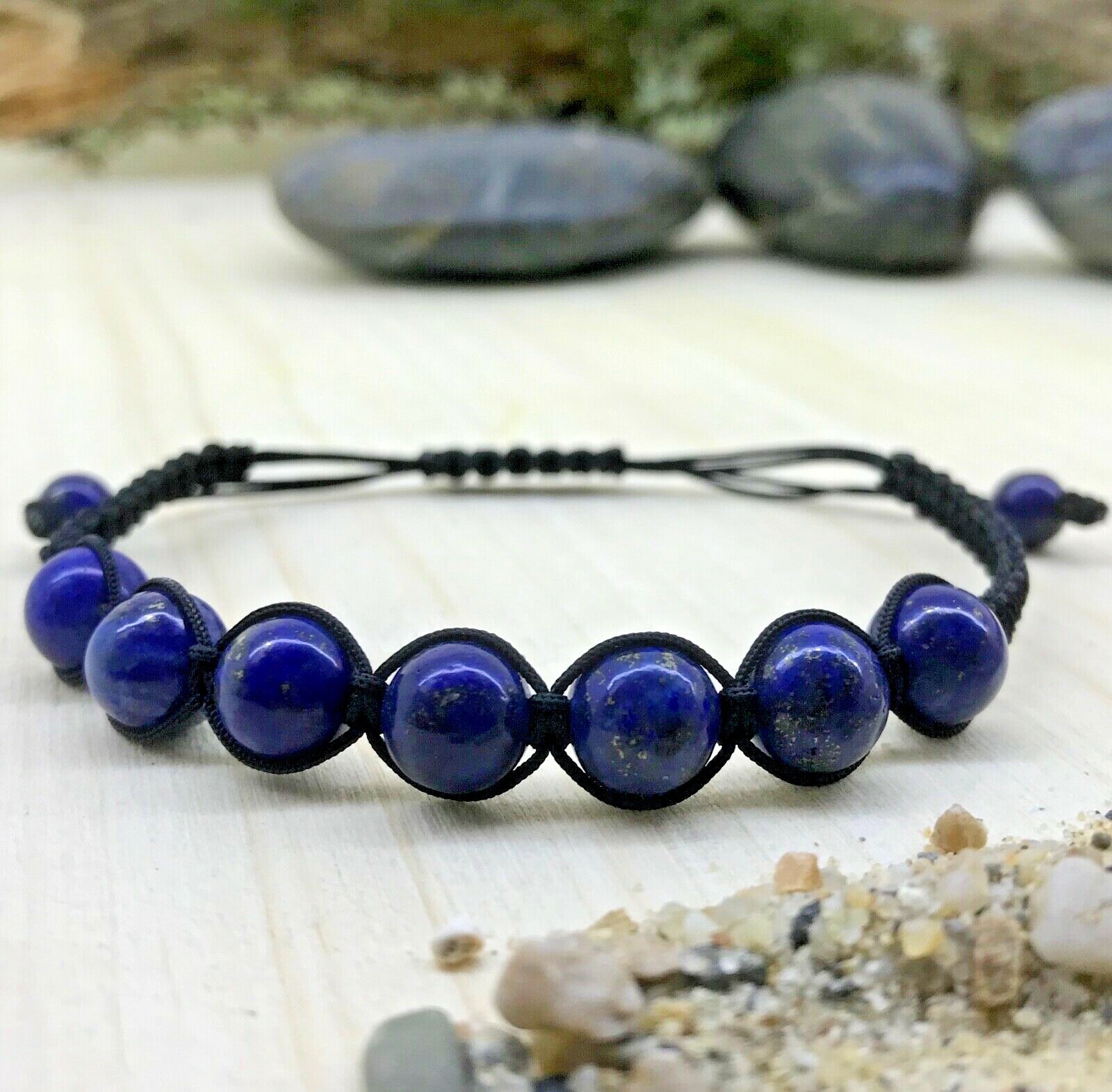 Bracelet Lapis Lazuli perles naturelles bleues, bijou tressé tibétain ajustable