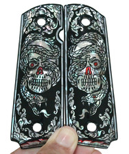 1911 PEARL FULL SIZE GRIPS FOR COLT TAURUS S W KIMBER ART BLACK DEAD SNAKE SKULL