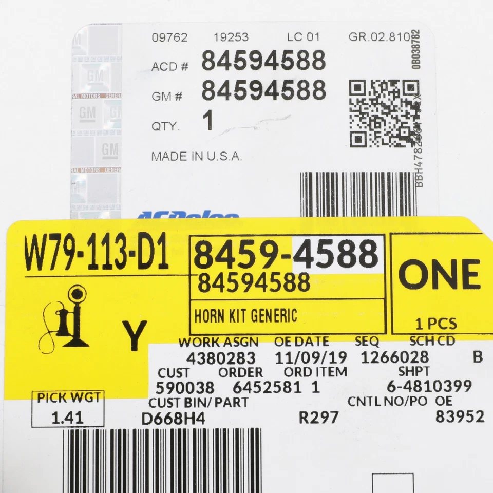 OEM NEW GM 1995-2025 GM Genuine Passenger Side High Note Horn Assembly 84594588 - Image 2 of 2