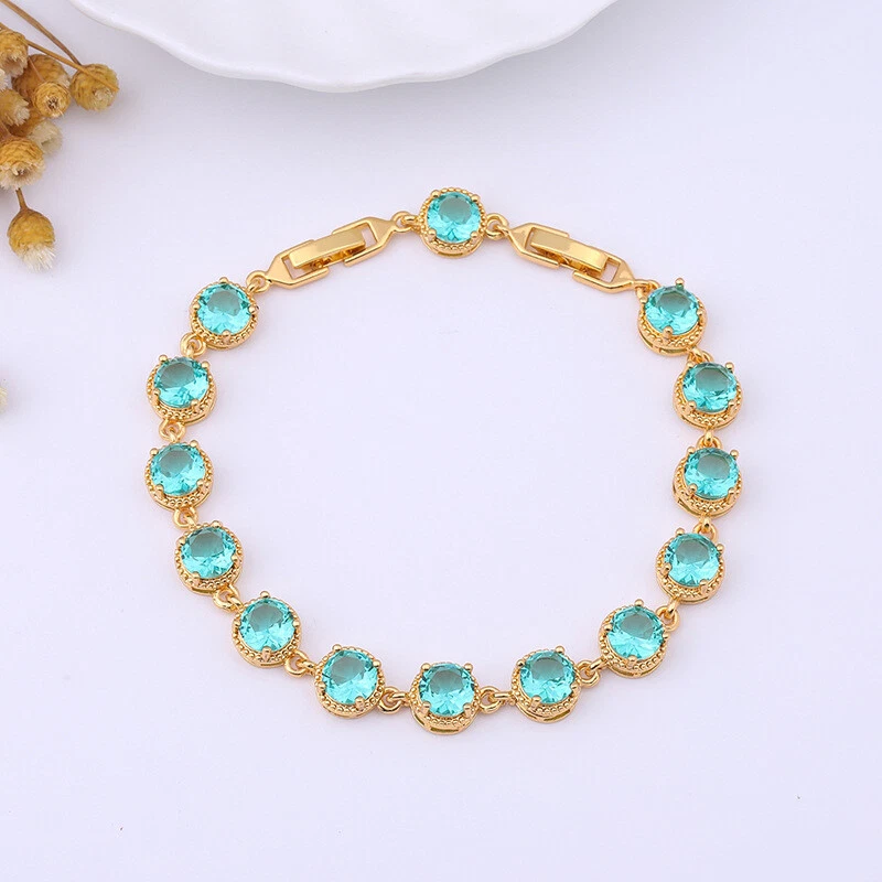 Nuevo Dije Flor Paraiba Verde Citrino Gemas Mujeres Niña Joyería Pulsera Oro Foto 3 de 4