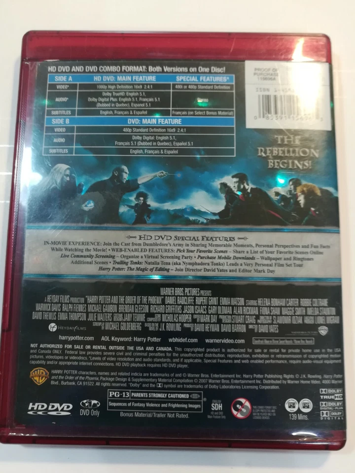 HARRY POTTER AND THE ORDER OF THE PHOENIX - 2007 - HD DVD (RADCLIFFE) - Image 2 of 3