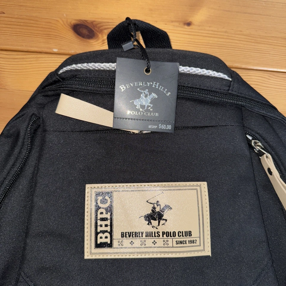 Beverly Hills Polo Club BHPC Backpack Black & Tan Cushioned Straps - Image 2 of 4