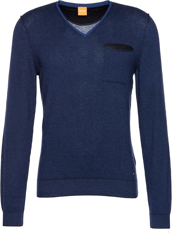 New Hugo Boss mens blue thin knited knit fitted jumper pullover top £109
