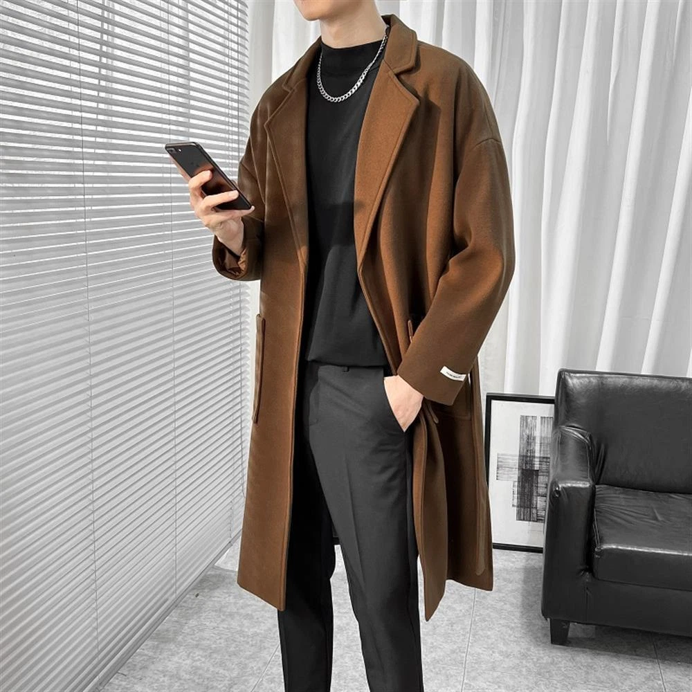 Mens Warm Business Formal Smart Jacket Woolen Long Parka Trench Coat Outwear 5XL