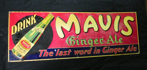 Ultra Rare Vintage MAVIS GINGER ALE Tin Soda Sign Embossed