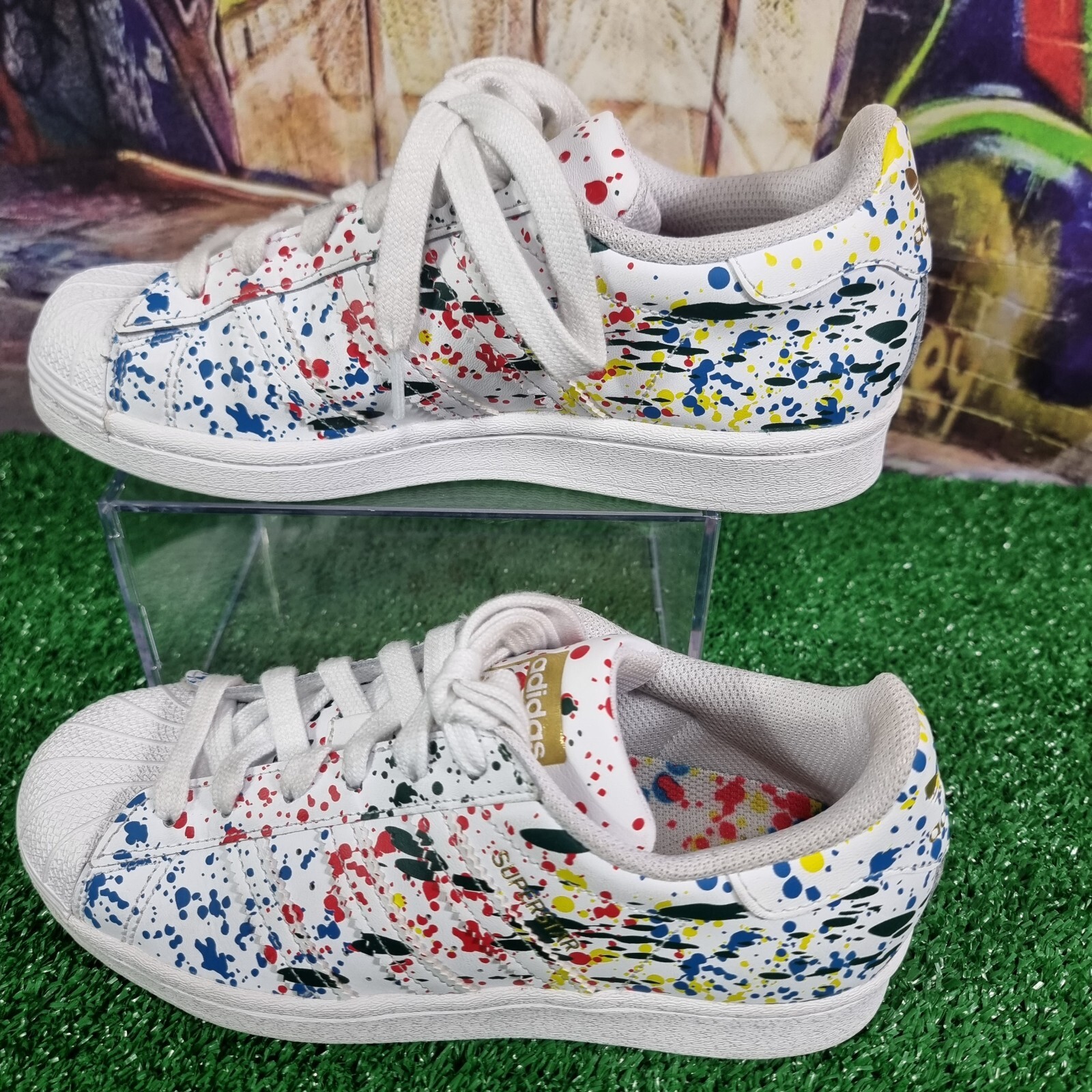 Adidas Superstar Paint Splatter Shoes Size 4 Men's (W… Gem