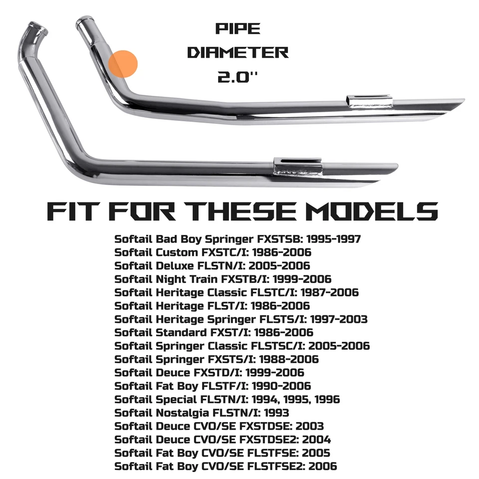 IRON GROWL 2.0'' Drag Pipes for Harley Davidson Softail Exhaust 1986-2006 Models - Image 3 of 4