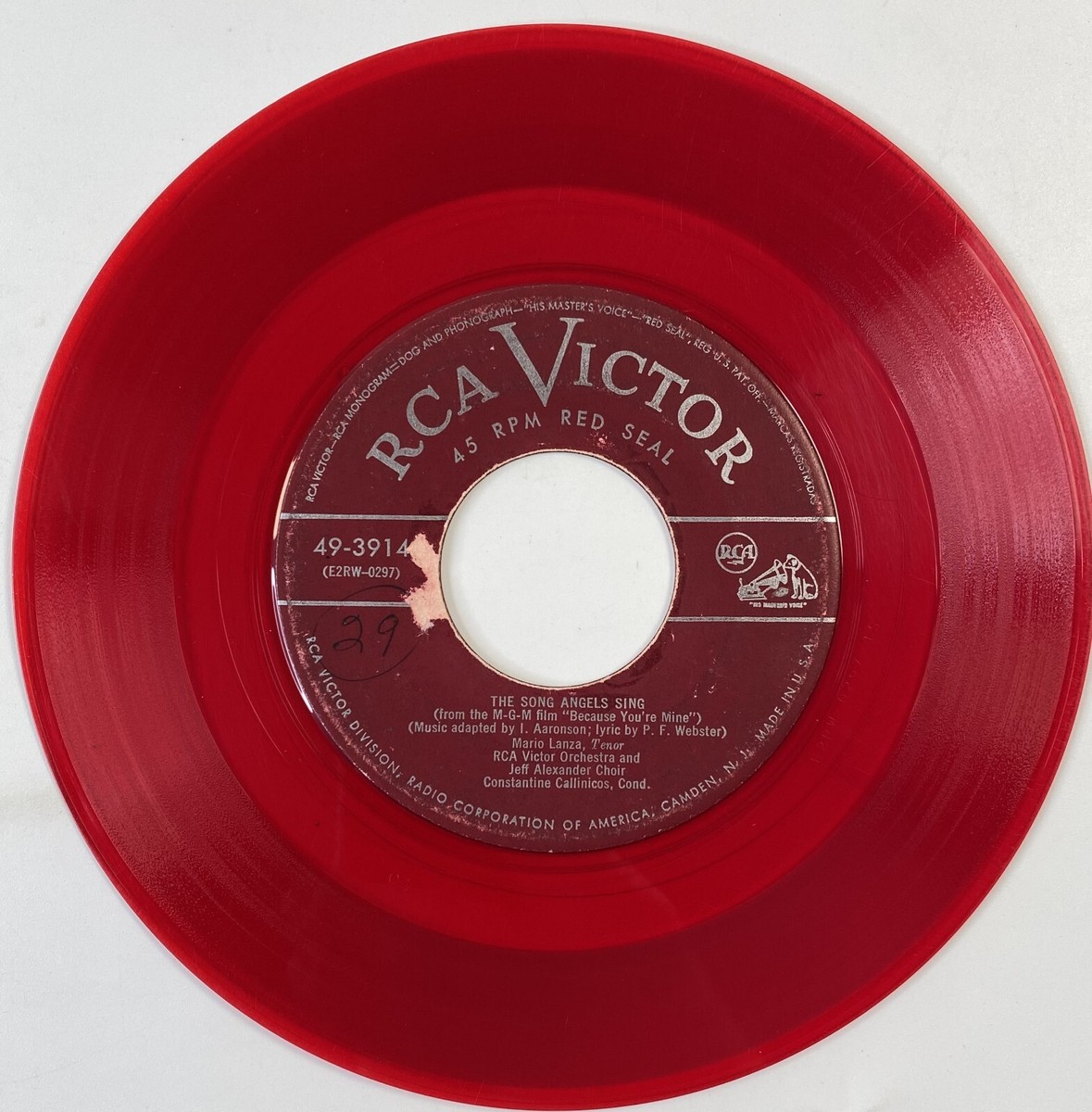 Mario Lanza The Song Angels Sing Red Vinyl 45 1952 (RCA