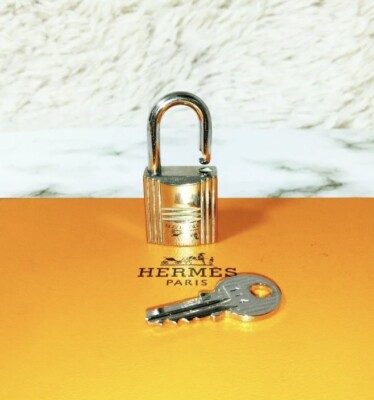 HERMES Set of Padlock & Key Cadena Silver Charm Number random Authentic , Used
