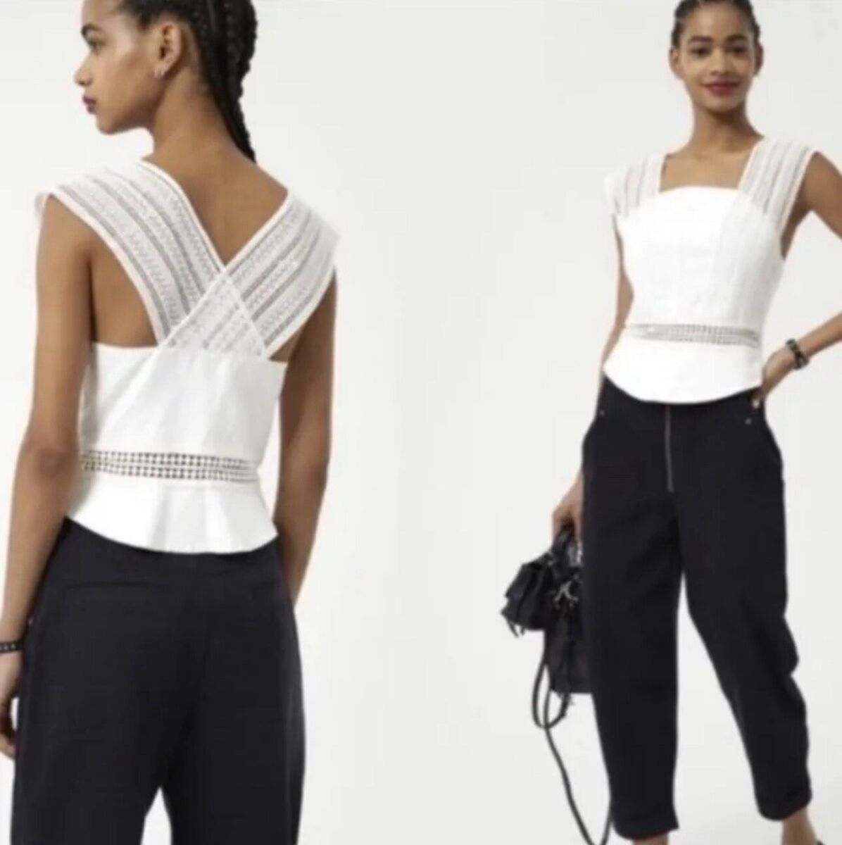 Rebecca Minkoff Womens Gina Lace Peplum Top S Crochet Linen Rebecca Minkoff Womens Gina Lace Peplum Top S Crochet Linen