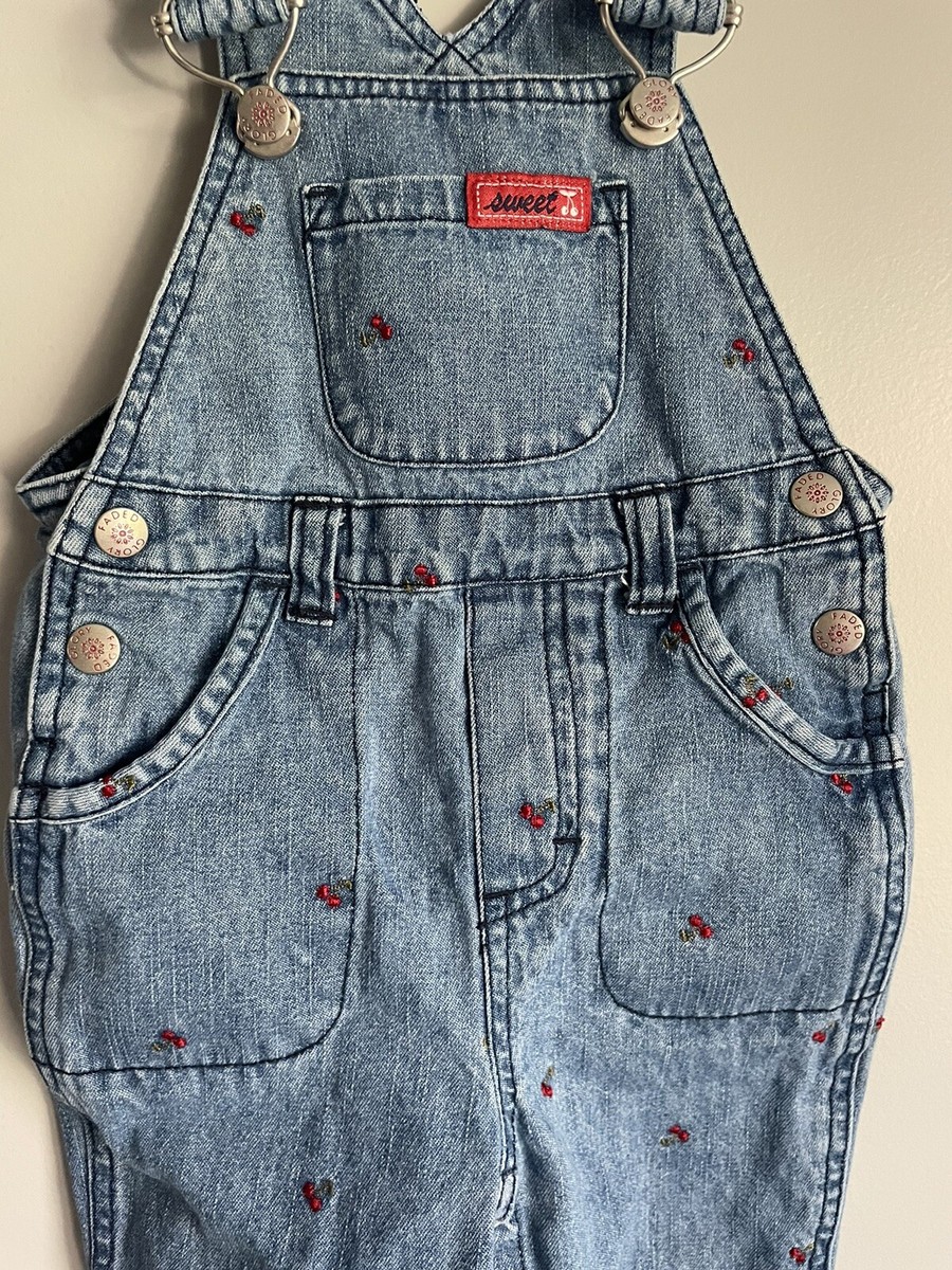 パンツ Vintage overalls Vintage Baby Girl Denim Overalls w/ Embroidered Cherries 18