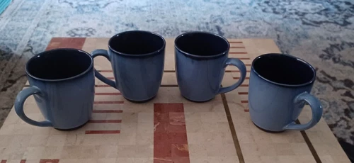 Set of 4 Vintage Sango Nova Blue Coffee Cups / Mugs