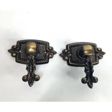Ornate Brass Bronze Door Knob Pull Hardware Handle Metal Fleur de Lis Vintage