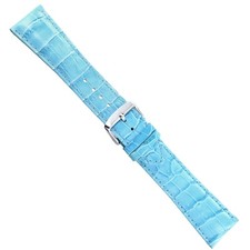 24mm deBeer Baby Crocodile Grain Light Blue Padded Stitched Watch Band Mens Long