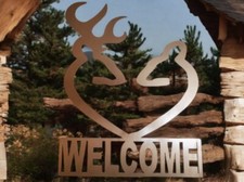 Plasma Cut Welcome Sign. Browning Heart. Homemade. 18. 14 Gauge Metal. Brown. Plasma Cut Welcome Sign. Browning Heart. Homemade. 18. 14 Gauge Metal. Brown.