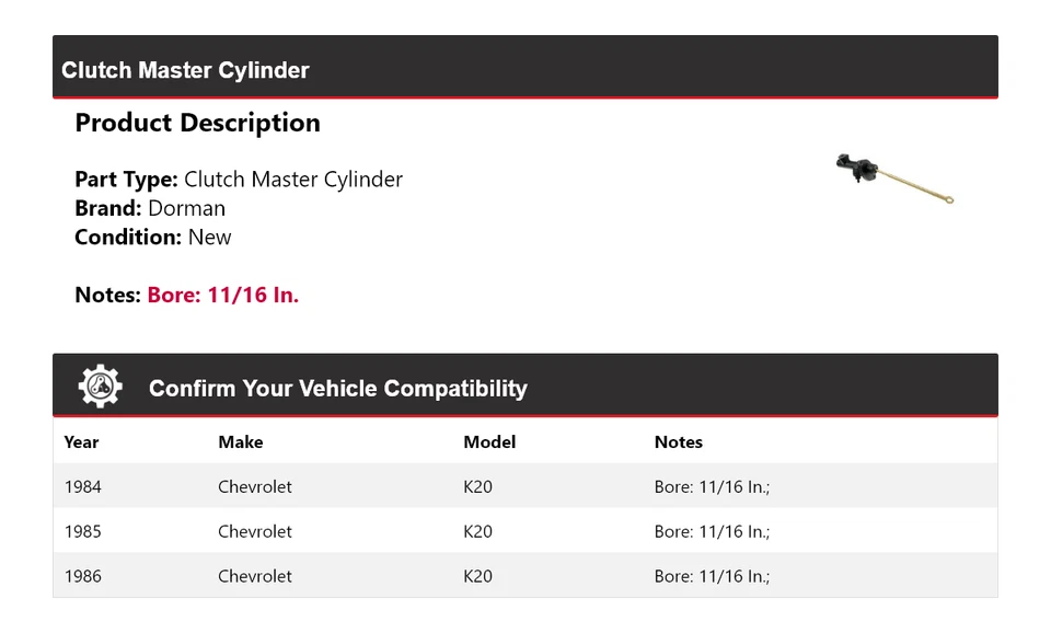 Cilindro mestre de embreagem Chevrolet K20 Dorman 1985 1984-1986 - Imagem 2 de 4