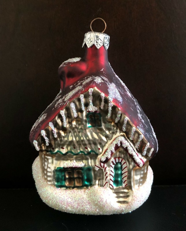 New Condition. Large Snowy Home Cottage Glass Christmas Ornament.  20+ Yrs. Old