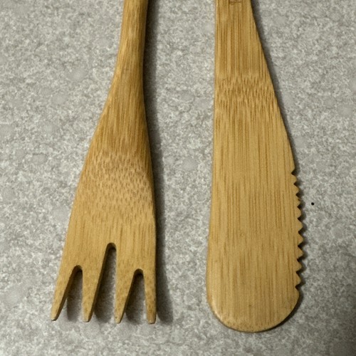 Pampered Chef Bamboo Serrated Condiment Spreader Knife And Fork - Picture 5 of 8