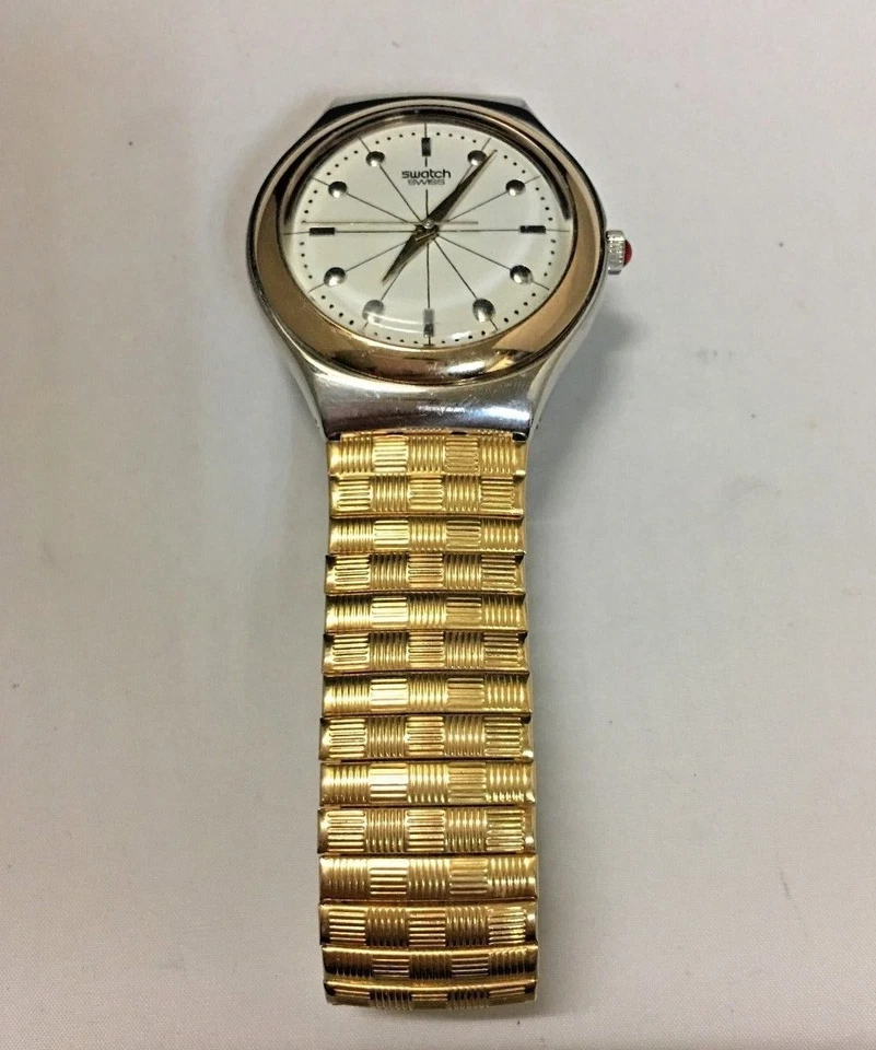 Swatch Swiss yellow gold color watch two tone case — 第 3/4 张图片