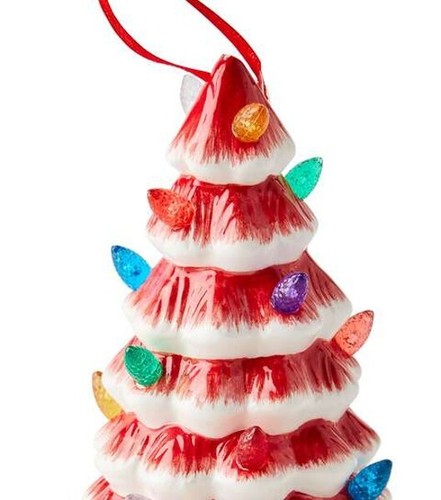 NEW!~5" Christmas Light LED Red Retro Tree Vintage Ceramic Ornament~Place & Time - Picture 2 of 4
