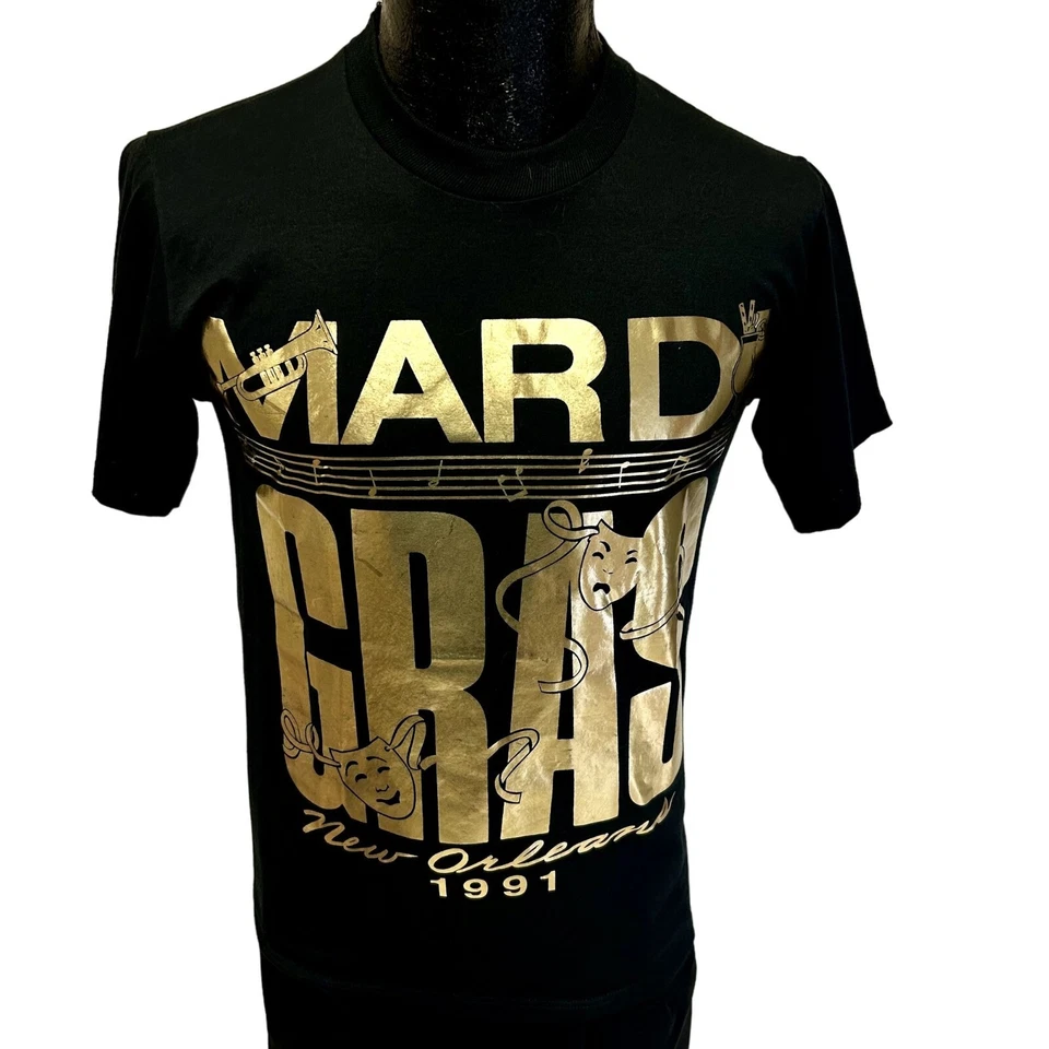 Nueva Camiseta De Colección Años 90 Russell Oro Brillante 1991 Mardi Gras Nueva Orleans Negra 50/50 Foto 2 de 4