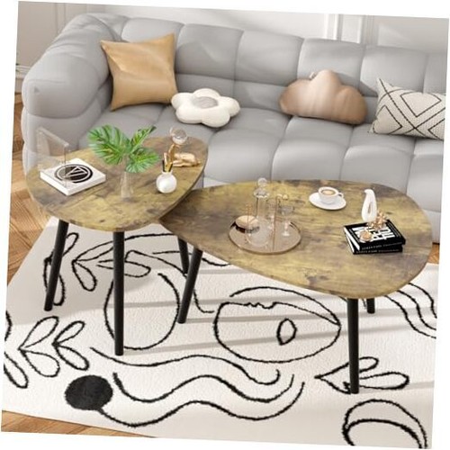 Coffee Table Nesting Table Set of 2 End Table for Living Room,Triangle Brown