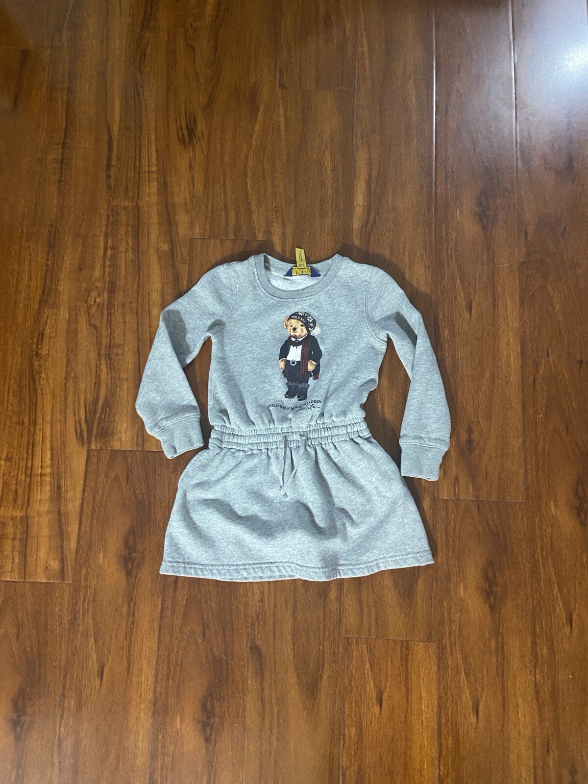 Polo Ralph Lauren Niñas Pequeñas Talla 5 Polo Oso Vellón Vestido Gris Jaspeado
