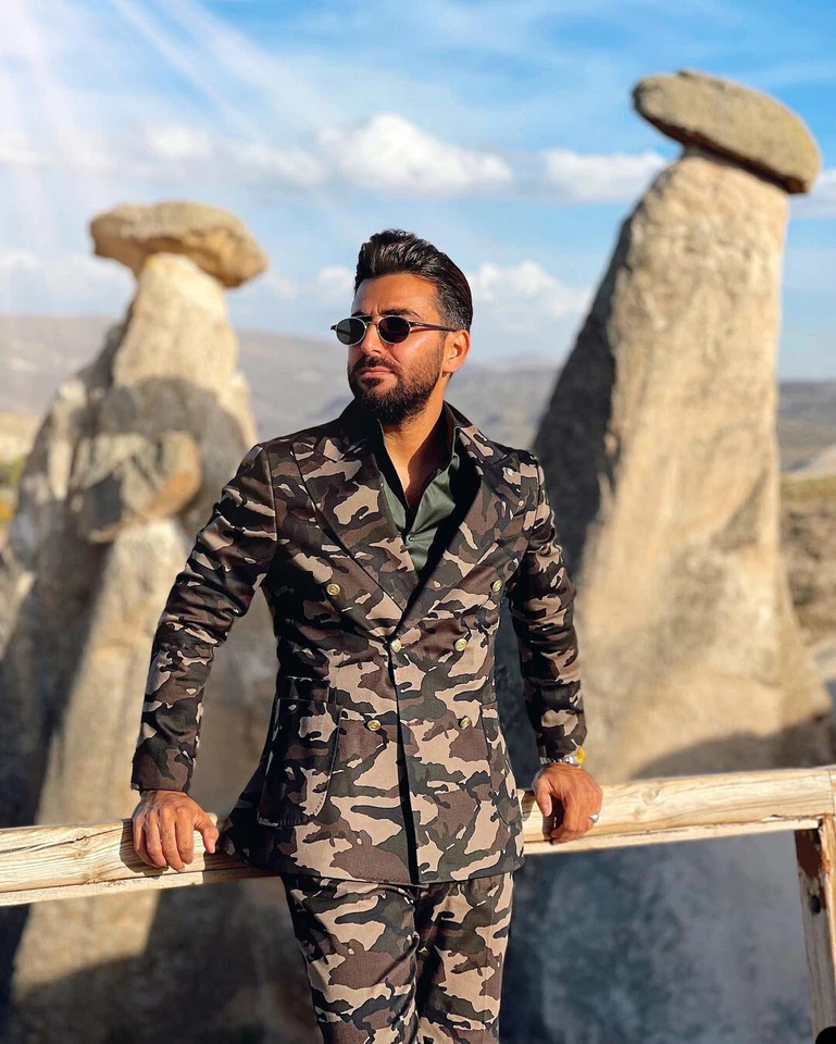 Камуфляжные мужские костюмы двубортная вечеринка бизнес свадьба повседневная выпускная куртка - Изображение 2 из 4