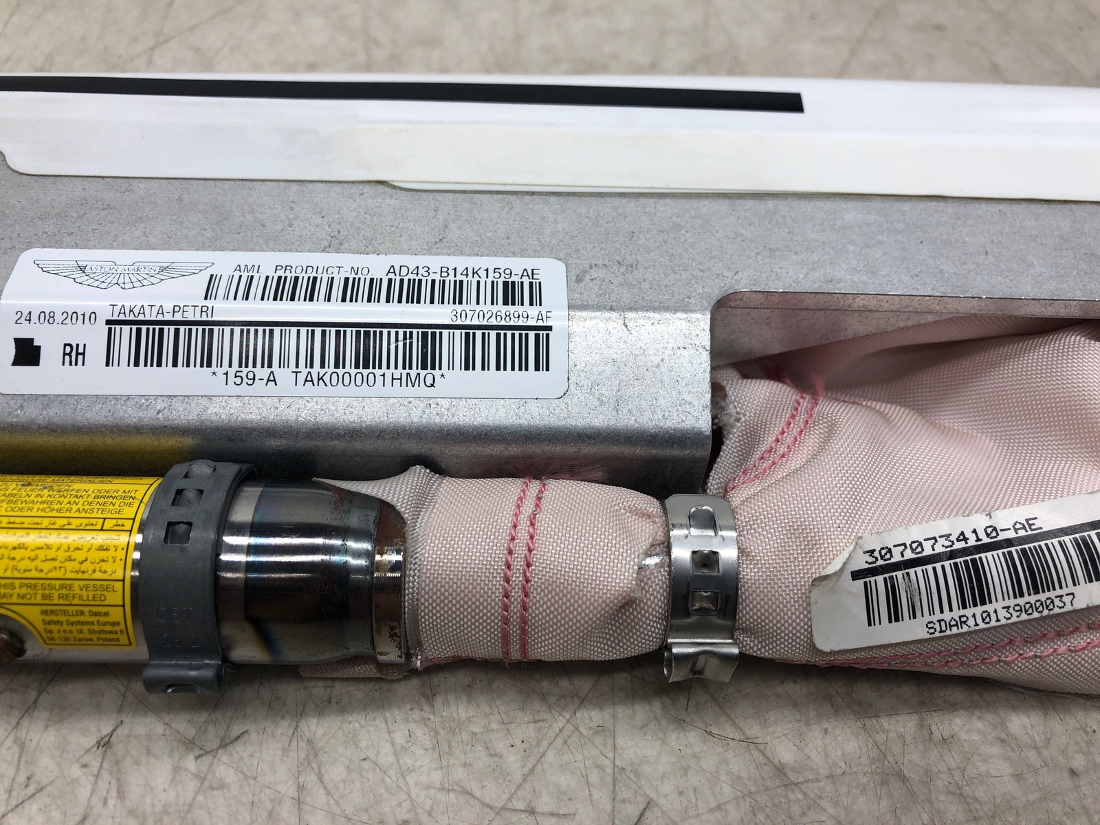 ASTON MARTIN RAPIDE FRONT RIGHT PASSENGER DOOR MOUNTED SRS AIR BAG AD43B14K159AE