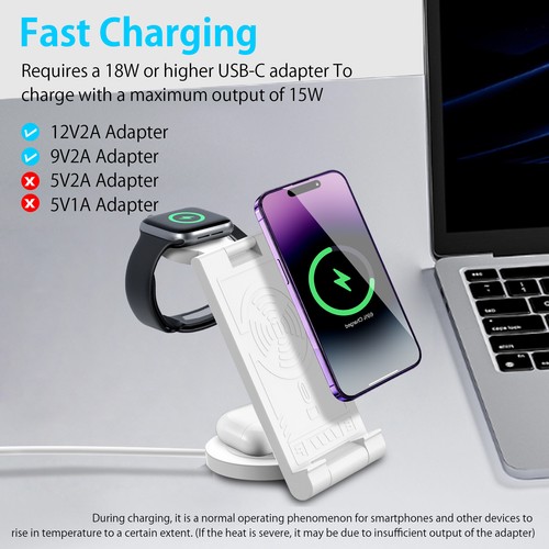 Bezprzewodowa ładowarka Stacja ładująca Wireless Charger 3w 1 do Apple iPhone Samsung - Zdjęcie 8 z 10