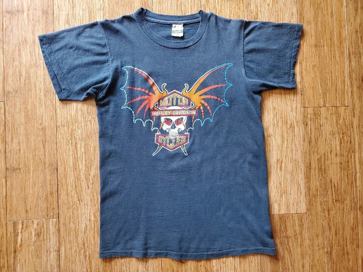 80s HARLEY DAVIDSON SKULL BAT スカルウィング Vintage 80's Harley Davidson Skull T Shirt Size S/M Bat Wings | eBay